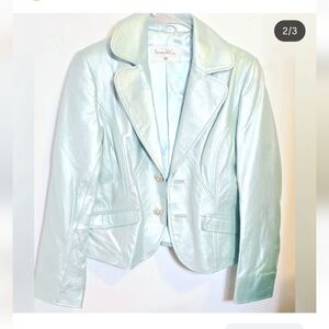 Gorgeous Pamela McCoy Light Blue Leather Jacket Size M. Vintage